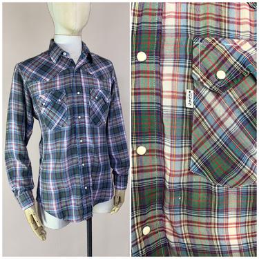 Vtg 70s Levi’s Western Plaid Pearl Snap Workwear Shirt / Thin Mens Western Ranchwear / Medium 