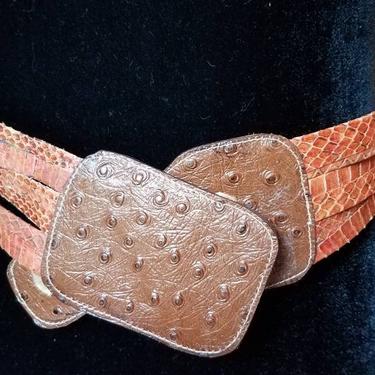 Snake ostrich belt vintage leather, 1970's 
