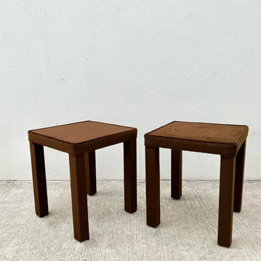 Pair Chocolate Brown Fabric Covered Tables or Benches
