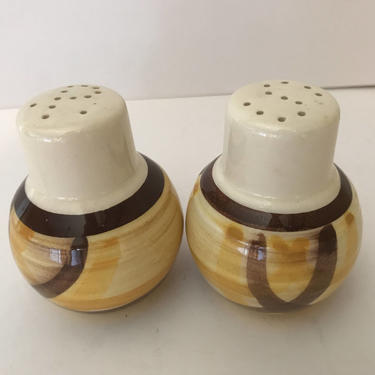 Vintage Rare  &amp;quot;Organdie&amp;quot; Metlox Vernon Ware Salt and Pepper Shakers- Brown and Yellow- Retro- 1950's 