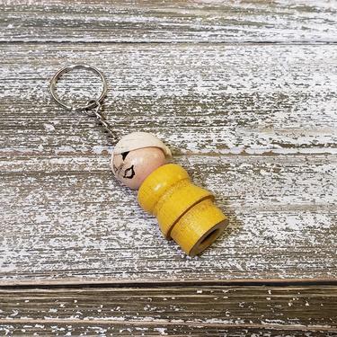 Vintage Fisher Price Little People Keychain, White Hair Mom Woman, Wood Body Wood Head, Farm Lady Ring Charm, 1960s 1970s Retro Toys 
