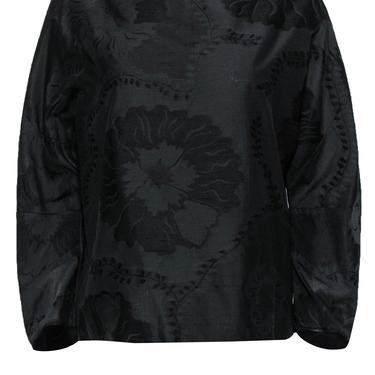 Adam Lippes - Black Floral Embroidered Long Sleeve Blouse Sz L