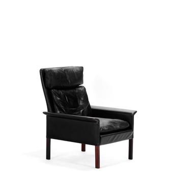 Rosewood and Vintage Black Leather High-Back Lounge Chair by Hans Olsen for CS Møbler 