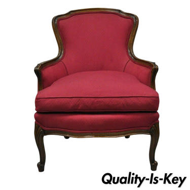 Vintage French Country Louis XV Style Bergere Armchair Chair Burgundy Upholstery