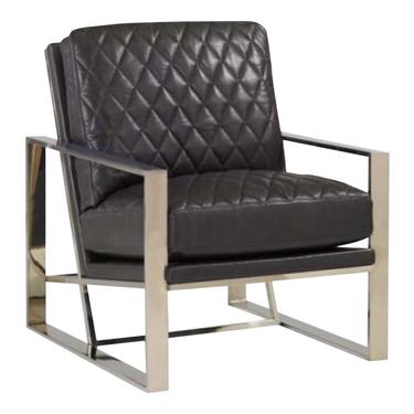 Caracole Modern Brass and Quilted Taupe Leather Welcome Back Lounge Chair
