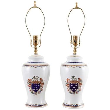 Pair of Royal Coat of Arms Porcelain Jar Table Lamps by ErinLaneEstate