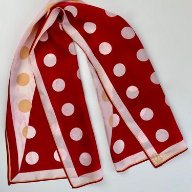 1960'S VERA SILK SCARF - Mod Style - Polka-Dot Pattern - Rolled Hem - 15 inches x 44.5 inches 