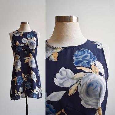 Vintage 90s Navy Blue Floral Dress 