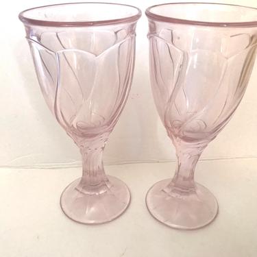 Vintage pair of (2)  Noritake &amp;quot;Sweet Swirl&amp;quot; Pink Wine Goblets or Wine Glasses - Nice Condition 