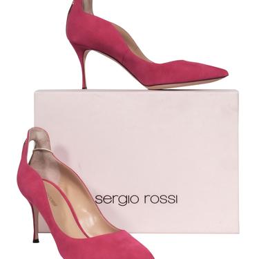 Sergio Rossi - Raspberry Pink Suede "Scarpe Donna" Pumps w/ Back Cutouts Sz 10