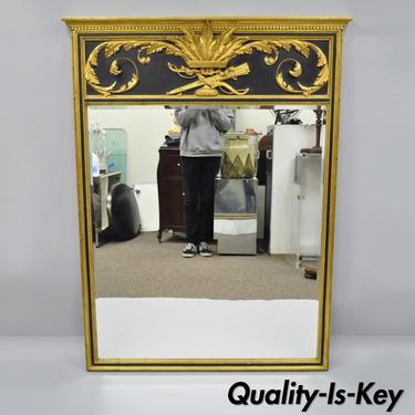 French Louis XV Neoclassical Style Black Gold Giltwood Trumeau Wall Mirror 64x48