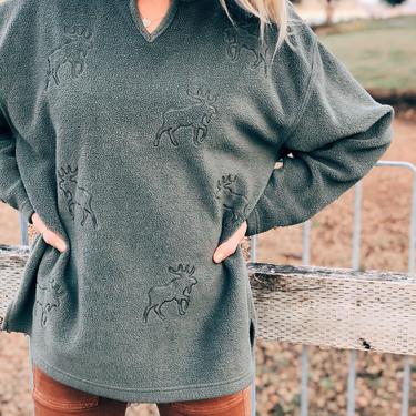Fuzzy Green Vintage Moose Sweatshirt / Size Medium 