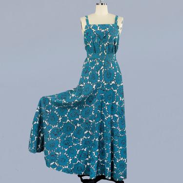 RARE 1930s Dress / 30s Beach Dress / Low Swimsuit Back / Cotton Printed Gown 