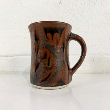 Vintage Kravec Studios Pottery Mug 1970s 70s Napes Florida Brown Boho Drip Glaze Natural Rustic Retro Large Coffee Tea Handmade 