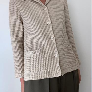 vintage tan waffle knit cotton chore blouse size small 