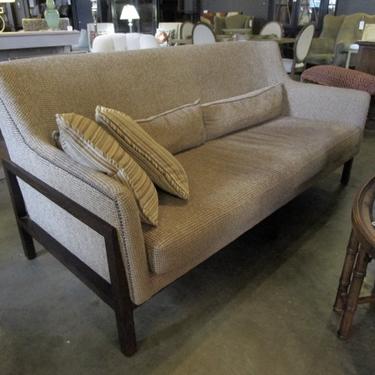 SOFA BY LEE INDUSTRIES MID CENT LOOK/ WOOD FRAME AND SOFT BROWN UPHOLSTERY