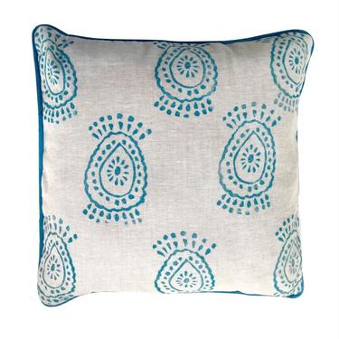 Pineapple Flower Print Pillow in Peacock Blue|Oat