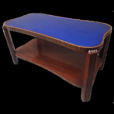 Antique Art Deco Era Blue Mirrored Top Coffee Table