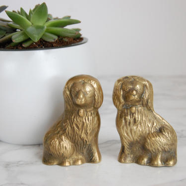 Brass Staffordshire Dog Figurines - Pair Brass Dog Statues - Vintage Brass Staffordshire Dog Statues by PursuingVintage1