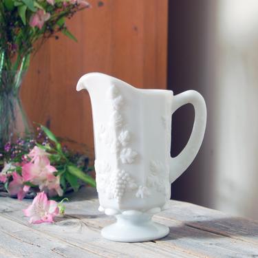 Vintage Imperial Glass milk glass pitcher / milk glass jug with grapes / embossed floral pitcher / vintage milk glass / vintage pitcher 