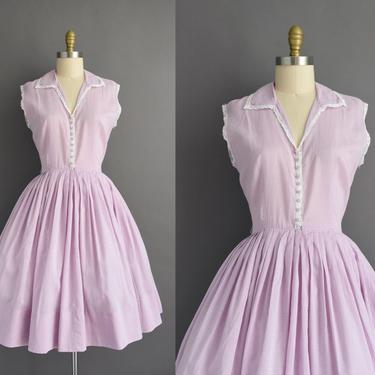 1950s vintage dress | Jerry Gilden Purple Gingham Print Full Skirt Cotton Summer Dress | Medium | 50s dress 