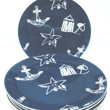 Vintage set of (5) Starbucks Coffee Company Hand Painted Dinner Plates set of five Nautical- Star fishes 