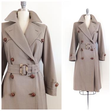 40s Light Brown Wool Gabardine Trench Coat with Belt / 1940s Vintage Fall Autumn Jacket / Medium 