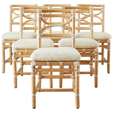 McGuire Set of Six Organic Modern Rattan Dining Chairs by ErinLaneEstate