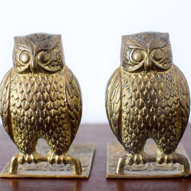 Pair of Vintage Brass Owl Bookends 
