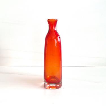 Vintage Italian Art Glass INCISO Bottle Vase by Paolo Venini Red, Yellow and Clear 12" Tall Venini Italy 