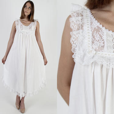 Vintage 80s Christian Dior Nightgown / White Edwardian Shirt Robe / Dior Lace Lingerie Eyelet Slip / Evening Sexy Thin Sheer Maxi Dress 