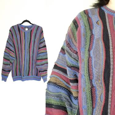 Vintage 90s Textured Knit Sweater, Mens 2XL / Textured 3D Grandpa Sweater / Multi Color Biggie Hip Hop Sweater / Abstract 90S Grunge Sweater 