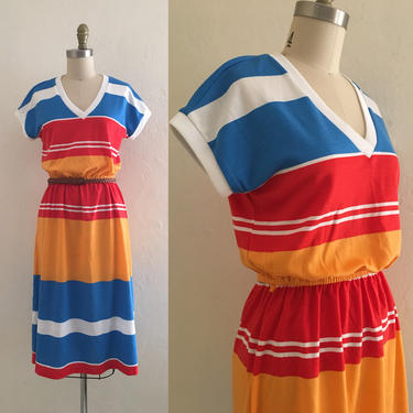 vintage 70's striped dress // rainbow spring dress 