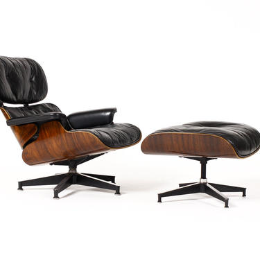 Mid Century Vintage Rosewood Lounge + Ottoman — Charles Eames for Herman Miller — 670 / 671 — Original Black leather 