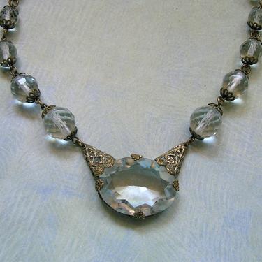 Antique 1930's Art Deco Czech Glass Necklace, Old Art Deco Necklace, Antique Czech Glass Necklace (#3881) 