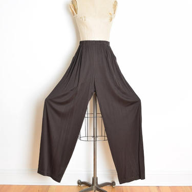 vintage 90s pants brown silk jersey knit wide leg high waisted trousers M L medium large clothing 