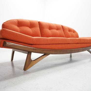 Mid Century Modern Solid walnut trim Gondola sofa in the fashion of Adrian Pearsall 
