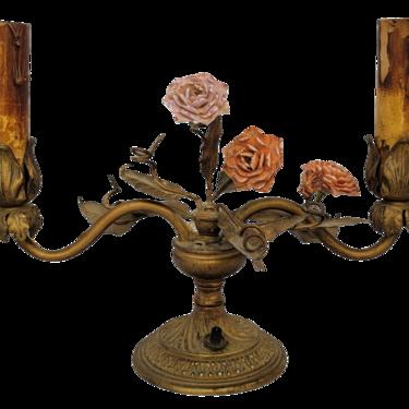 Vintage ceramic and brass french Candelabra floral lamp