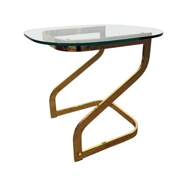 Mid-Century Modern Milo Baughman Golden Chrome Glass Top End Table 