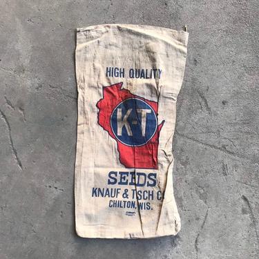 Vintage K-T Knauf &amp; Tesch Co. Seeds Farmhouse Feedsack Chilton, WI Rustic Decor Craft 