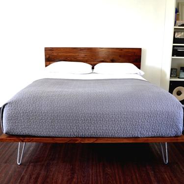 RESERVED FOR RDR Platform Bed and Headboard on Hairpin Legs | Full Size Bed | Wood Bed | Mid Century Inspired | Minimal Design | 