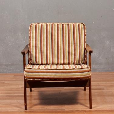 Mid Century Walnut &amp; Stripes Lounge Chair