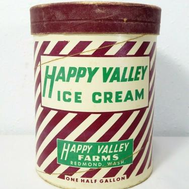 Vtg HAPPY VALLEY FARM ICE CREAM 1/2 GALLON CONTAINER Advertising Sign SEATTLE