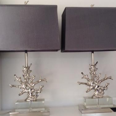 SOLD - Pair of metal Coral lamps with Lucite base
