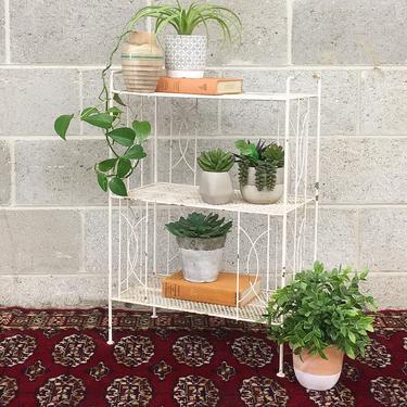 Vintage Plant Stand Retro 1960s White Metal + 3 Open Tiers + Grid Shelving + Plants and Succulent Display + Indoor or Outdoor + Home Décor 
