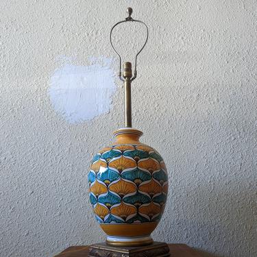 Vintage Large Round Italian Handpainted Ceramic Table Lamp 