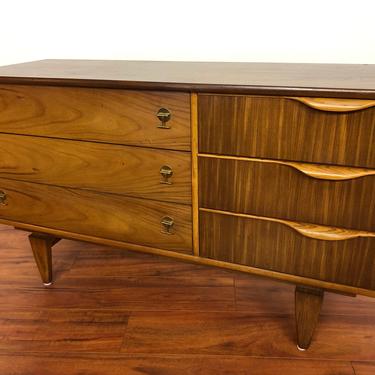 Mid Century Walnut Lowboy Dresser by Stanley Furniture 