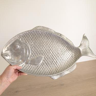 Large Aluminum Fish Platter | Silver Tone Fish Shaped Serving Plate 