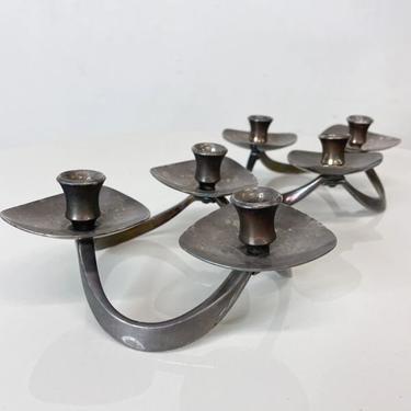Charming Pair of Triple Taper Silver Plate Candle Holders by Lunt Silversmiths MA 
