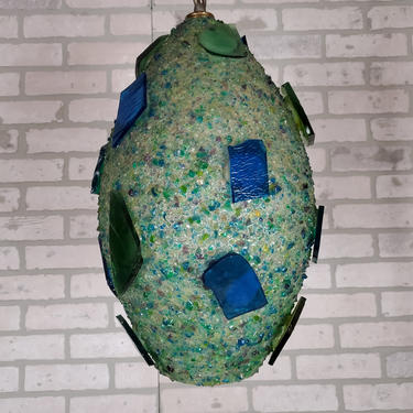 MCM Mid Century Modern Lucite Chunky Green and Blue Chain Hanging Swag Lamp Light 